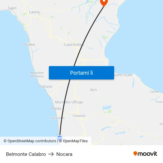 Belmonte Calabro to Nocara map