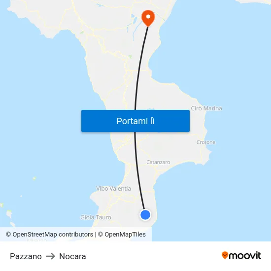 Pazzano to Nocara map