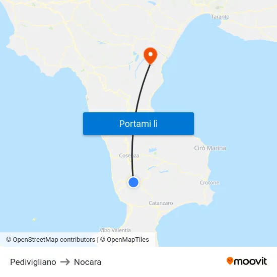 Pedivigliano to Nocara map
