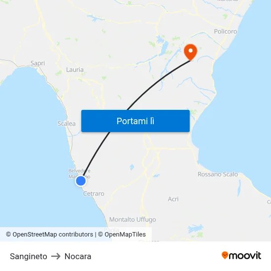 Sangineto to Nocara map