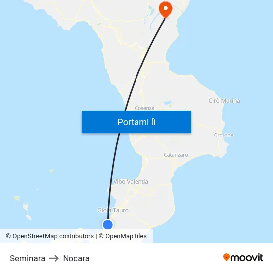 Seminara to Nocara map