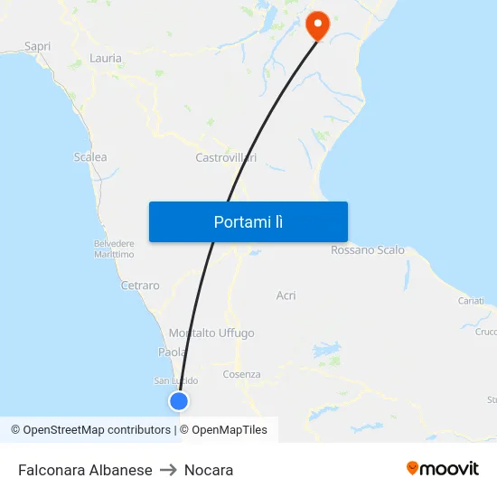 Falconara Albanese to Nocara map