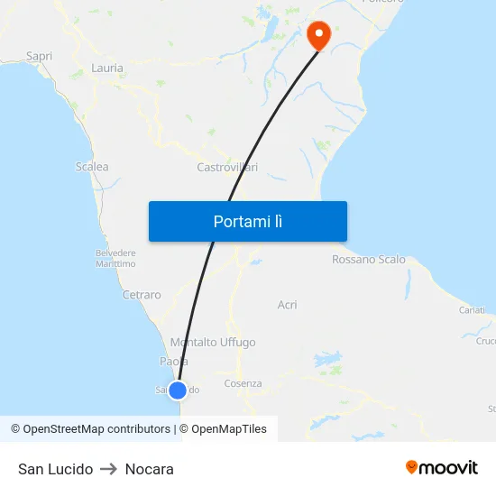 San Lucido to Nocara map