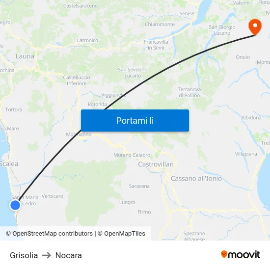 Grisolia to Nocara map