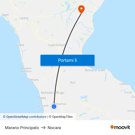 Marano Principato to Nocara map