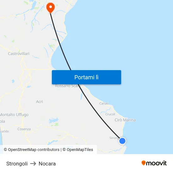 Strongoli to Nocara map