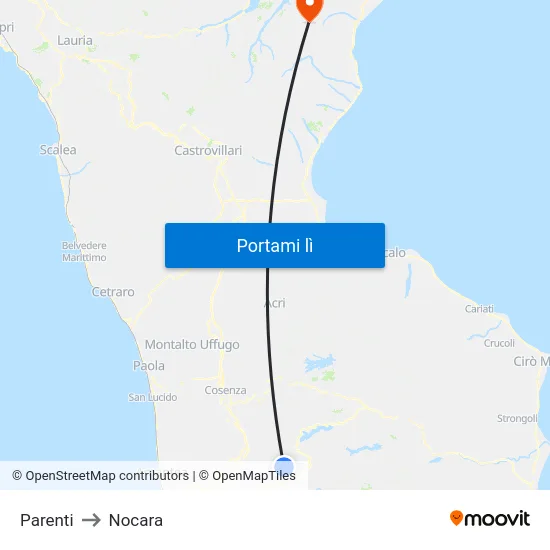 Parenti to Nocara map