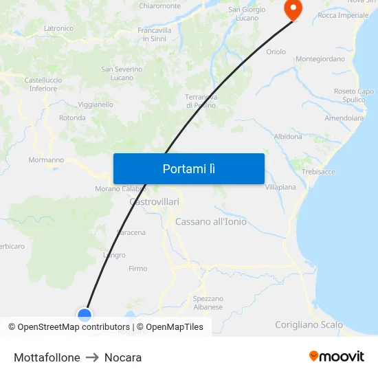 Mottafollone to Nocara map