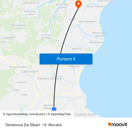 Terranova Da Sibari to Nocara map