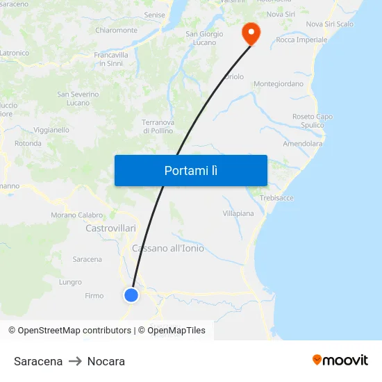 Saracena to Nocara map