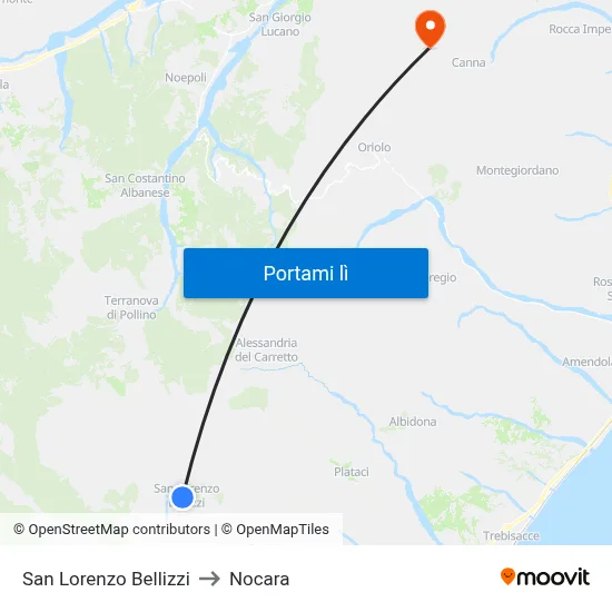San Lorenzo Bellizzi to Nocara map
