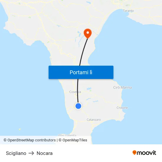 Scigliano to Nocara map