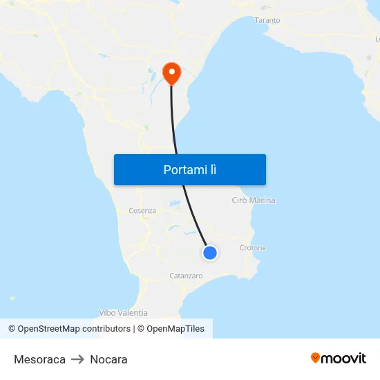Mesoraca to Nocara map