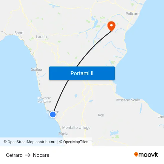 Cetraro to Nocara map