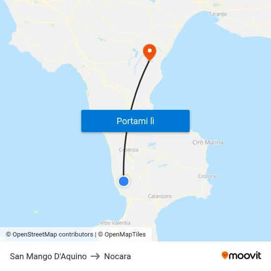 San Mango D'Aquino to Nocara map