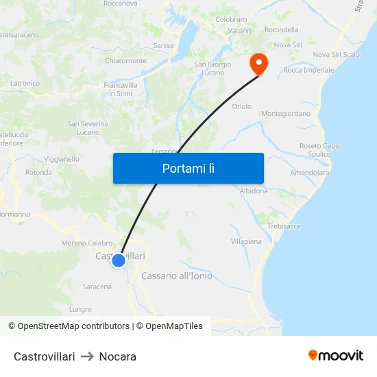 Castrovillari to Nocara map