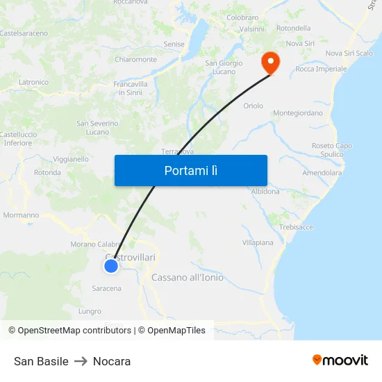 San Basile to Nocara map