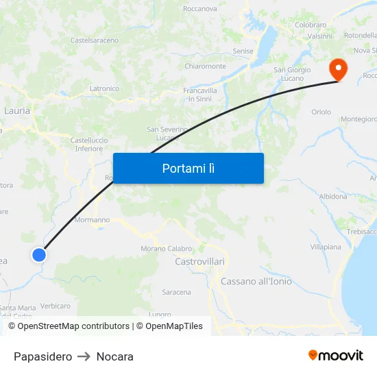 Papasidero to Nocara map