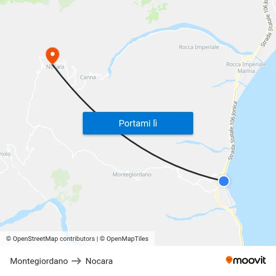 Montegiordano to Nocara map