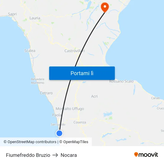 Fiumefreddo Bruzio to Nocara map