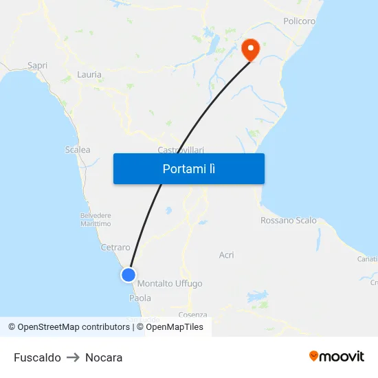 Fuscaldo to Nocara map