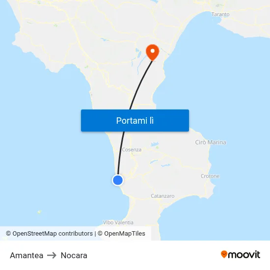 Amantea to Nocara map