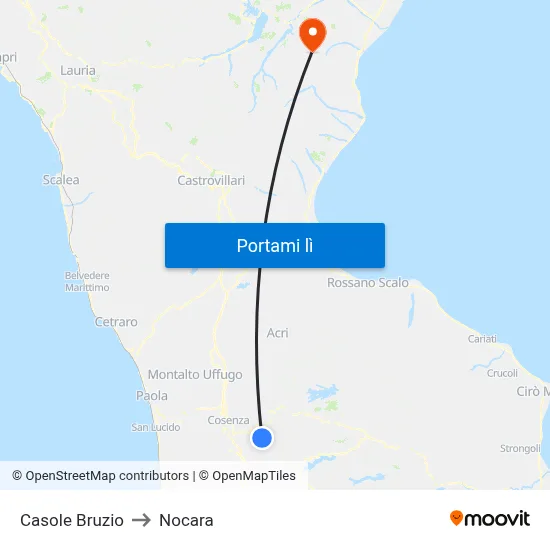 Casole Bruzio to Nocara map
