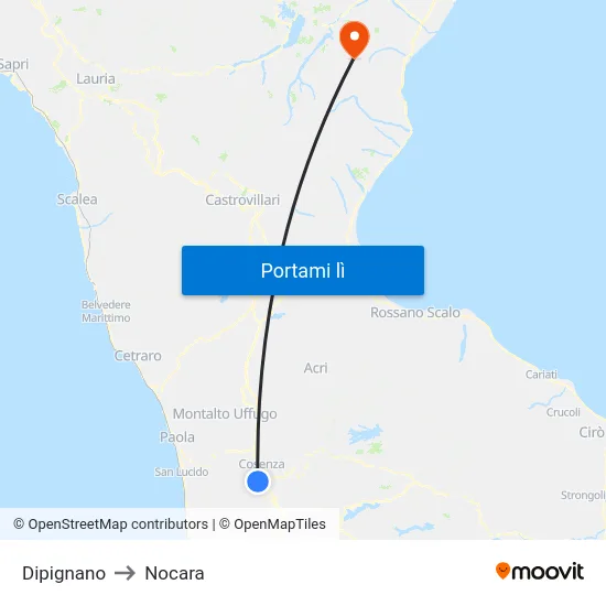 Dipignano to Nocara map