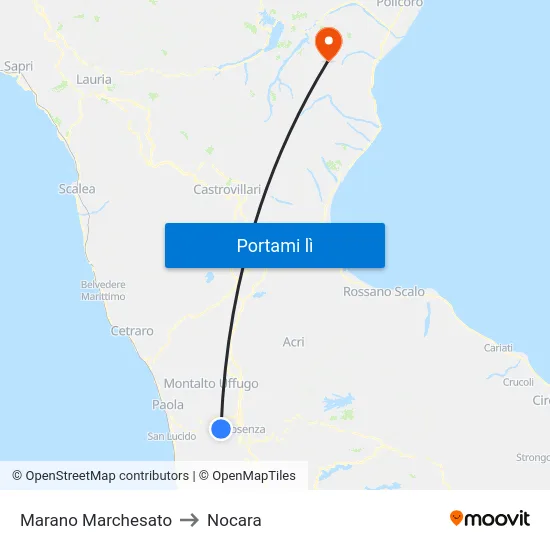 Marano Marchesato to Nocara map