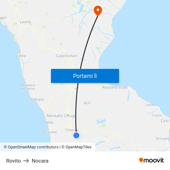 Rovito to Nocara map