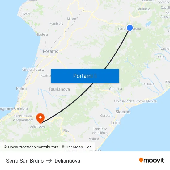 Serra San Bruno to Delianuova map
