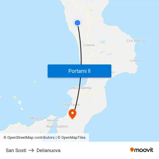 San Sosti to Delianuova map