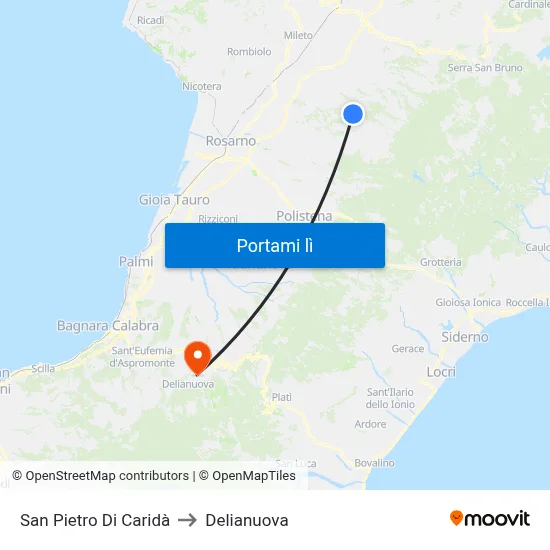 San Pietro Di Caridà to Delianuova map