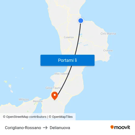 Corigliano-Rossano to Delianuova map