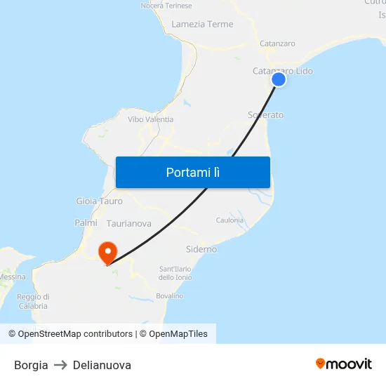 Borgia to Delianuova map