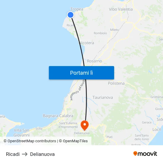 Ricadi to Delianuova map