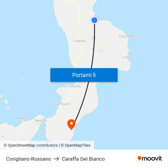 Corigliano-Rossano to Caraffa Del Bianco map