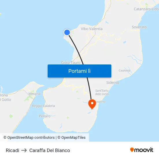 Ricadi to Caraffa Del Bianco map