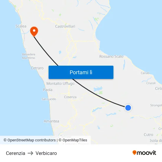 Cerenzia to Verbicaro map