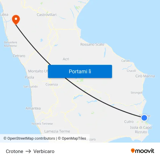 Crotone to Verbicaro map