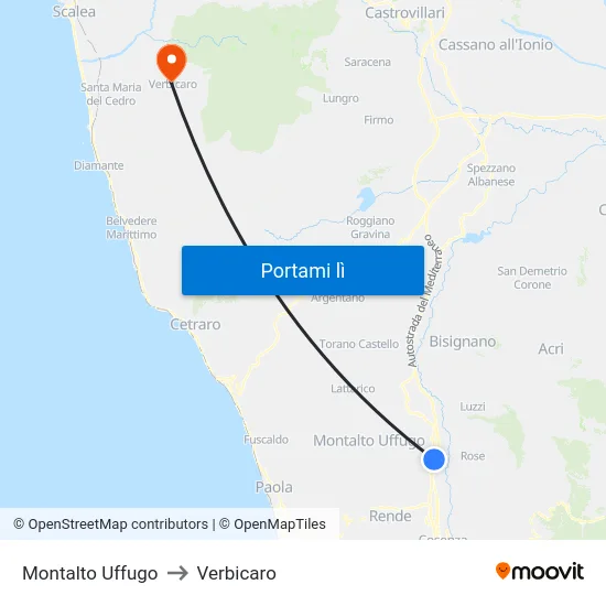 Montalto Uffugo to Verbicaro map