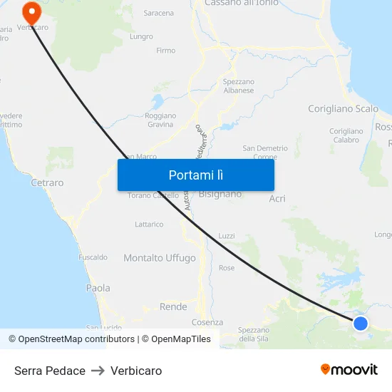 Serra Pedace to Verbicaro map