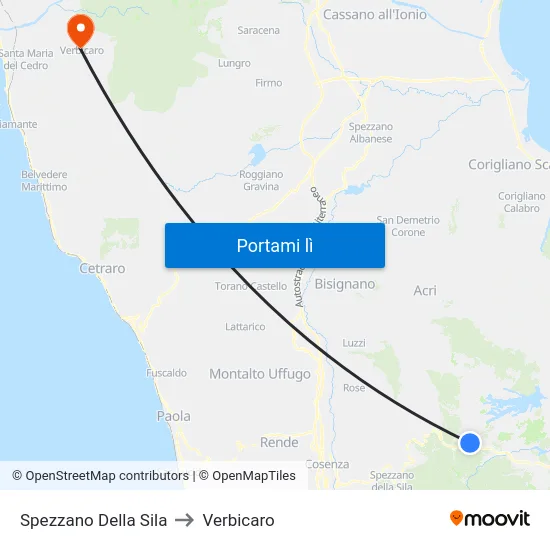 Spezzano Della Sila to Verbicaro map