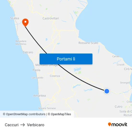 Caccuri to Verbicaro map