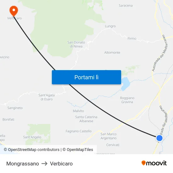 Mongrassano to Verbicaro map