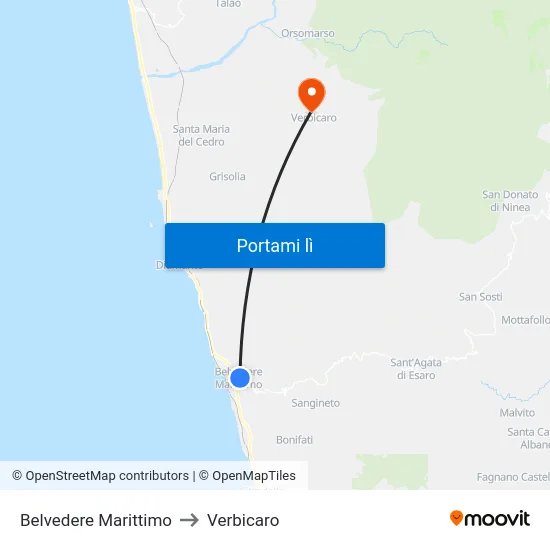 Belvedere Marittimo to Verbicaro map