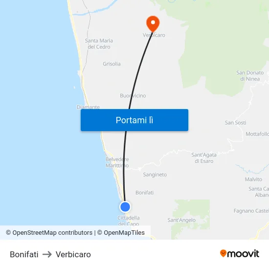 Bonifati to Verbicaro map