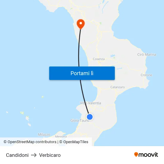 Candidoni to Verbicaro map