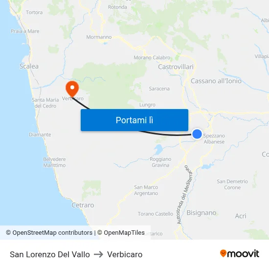 San Lorenzo Del Vallo to Verbicaro map