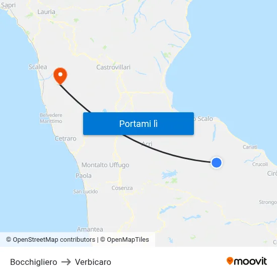 Bocchigliero to Verbicaro map